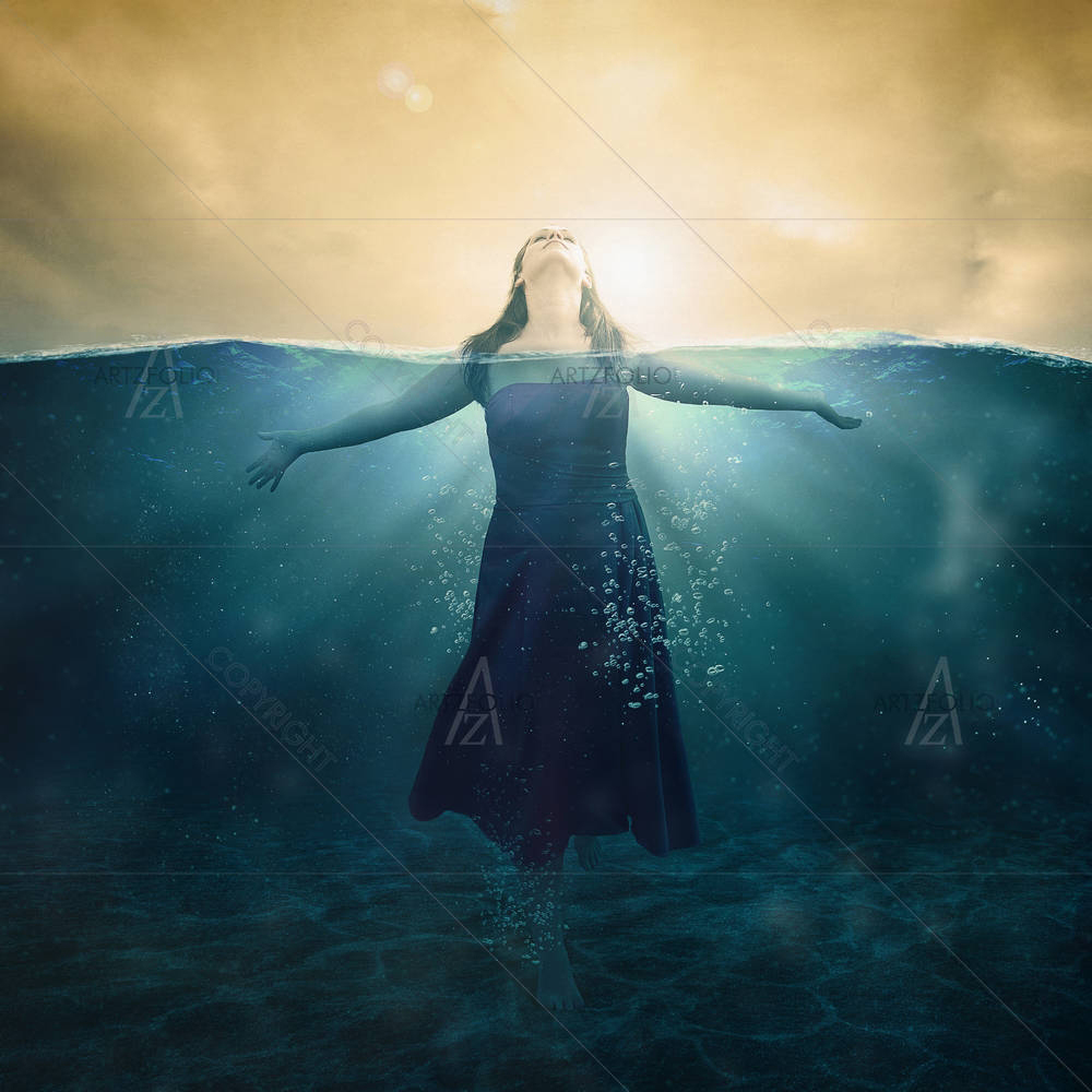 Woman Standing in Deep Waters — custom-size art design 5006267