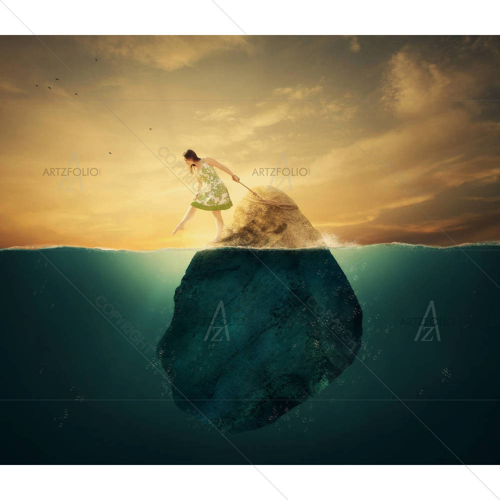 Woman Tied To A Rock In The Deep Waters — custom-size art design 5006269