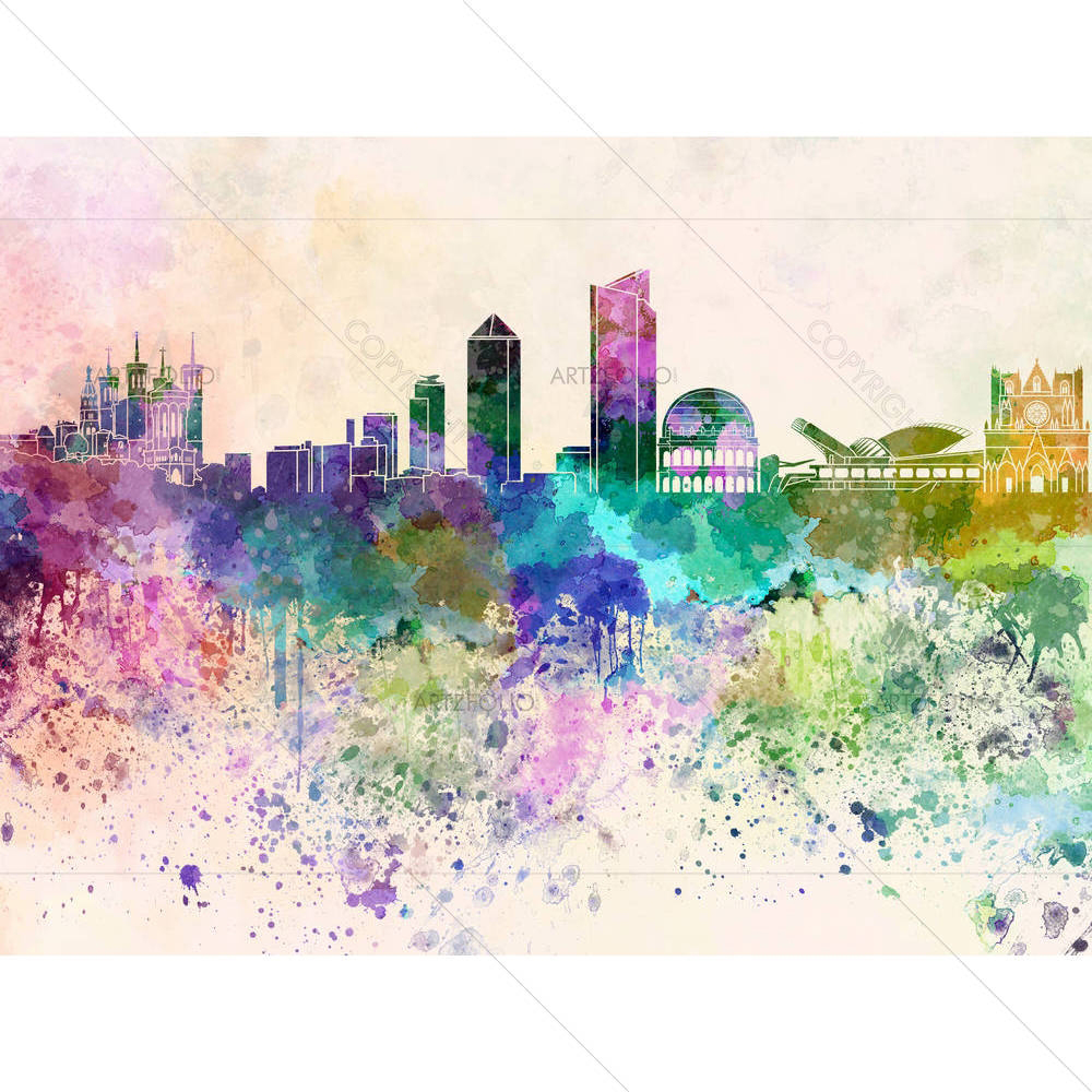 Lyon Skyline, City in France's Rhône Alpes region — Abstract custom art by ArtzFolio