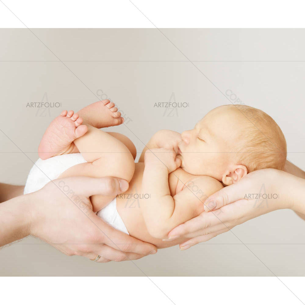Baby Newborn Sleeping On Parents Hands — Asian custom art by ArtzFolio