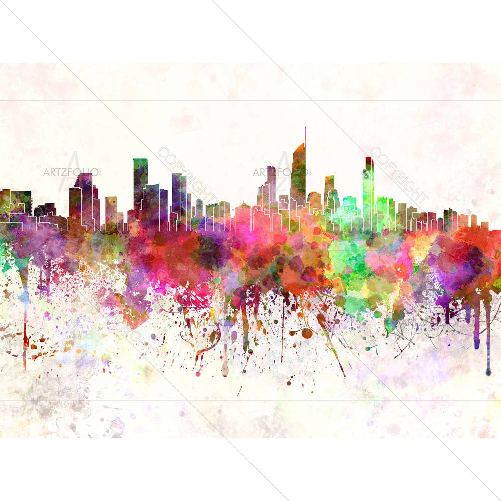 Gold Coast, Australia, Skyline in Watercolor — custom-size art design 5006310