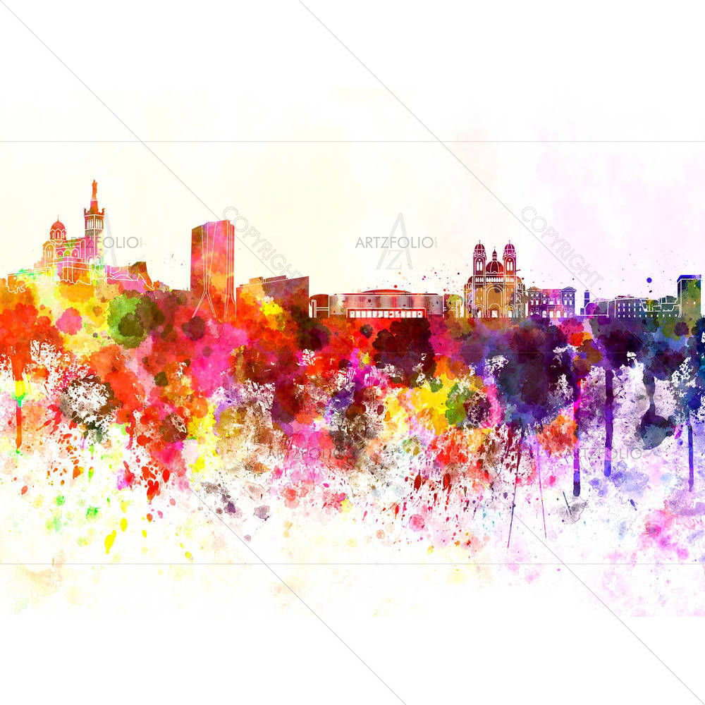Marseilles Skyline, a port city in Southern France — custom-size art design 5006312