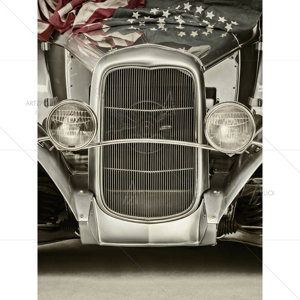 Hotrod Car with American Flag — custom-size art design 5006320