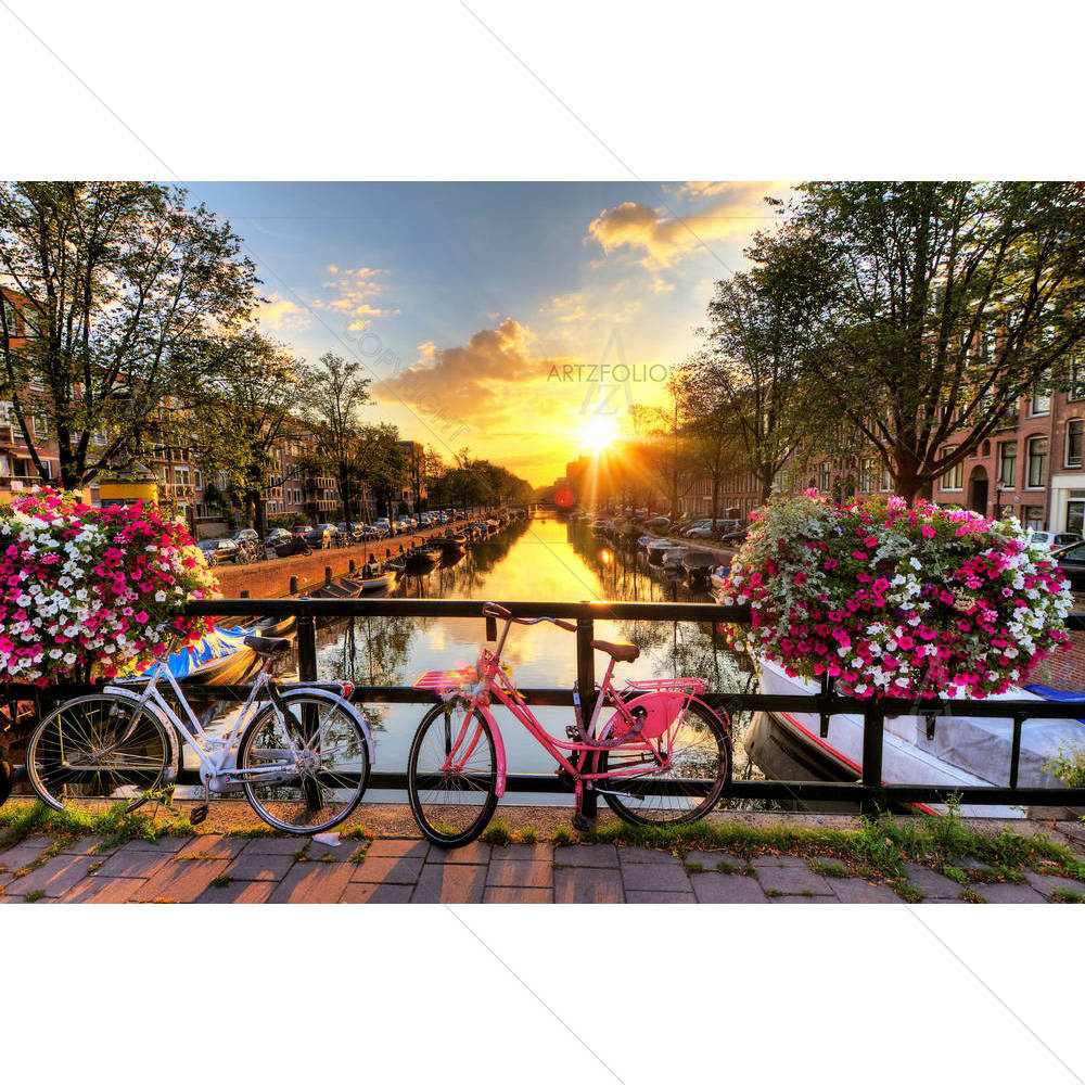 Flowers & Bicycles On The Bridge In Spring — custom-size art design 5006321