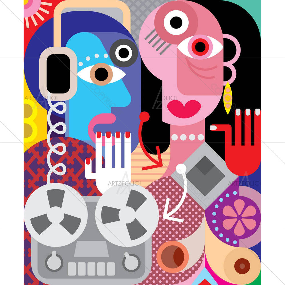 Couple With Retro Recorder — Abstract custom art by ArtzFolio