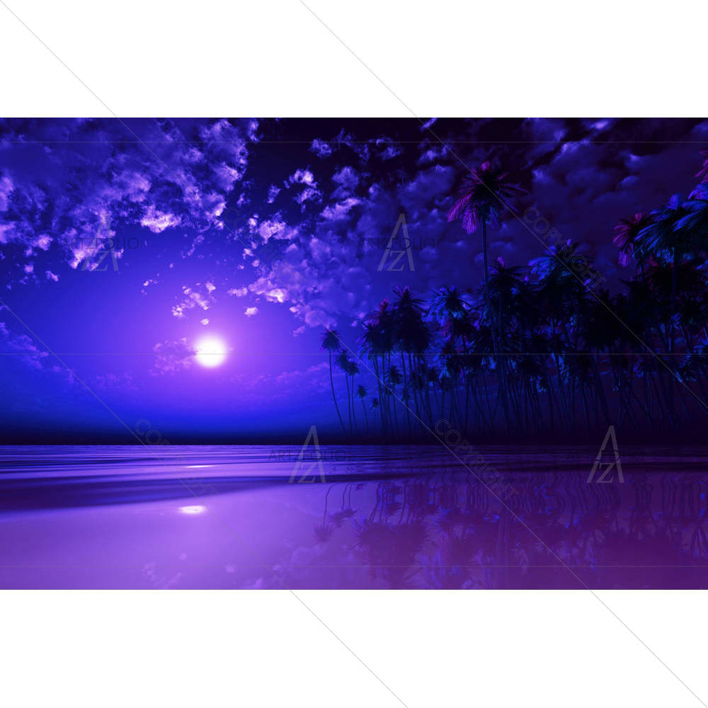 Full Purple Moon Over Coconut Island — Asian custom art by ArtzFolio