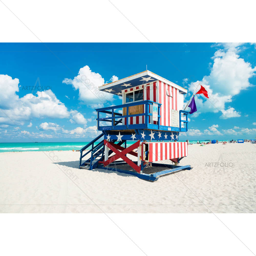 Lifeguard Hut in South Beach, Miami USA — custom-size art design 5006339