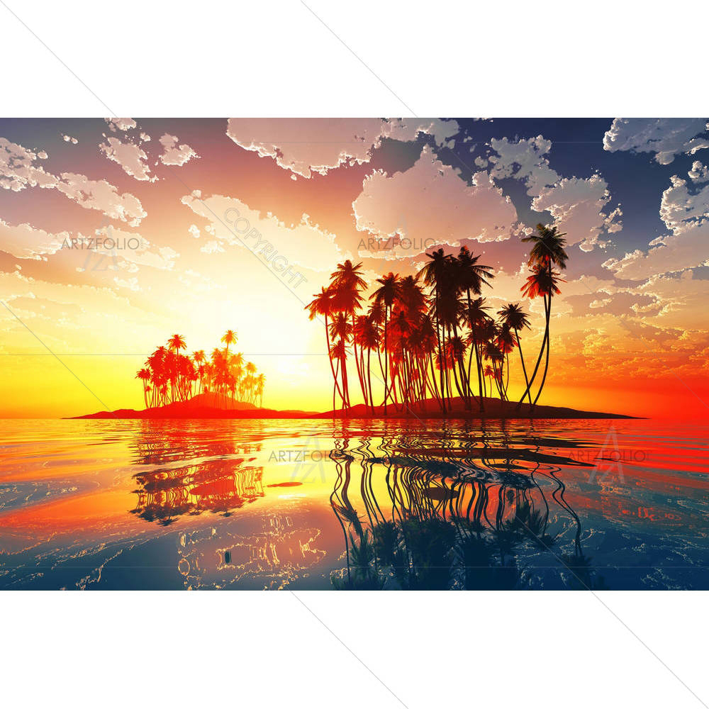 Magic Sunset In Clouds Over Coconut Tropic Island — Automobiles custom art by ArtzFolio
