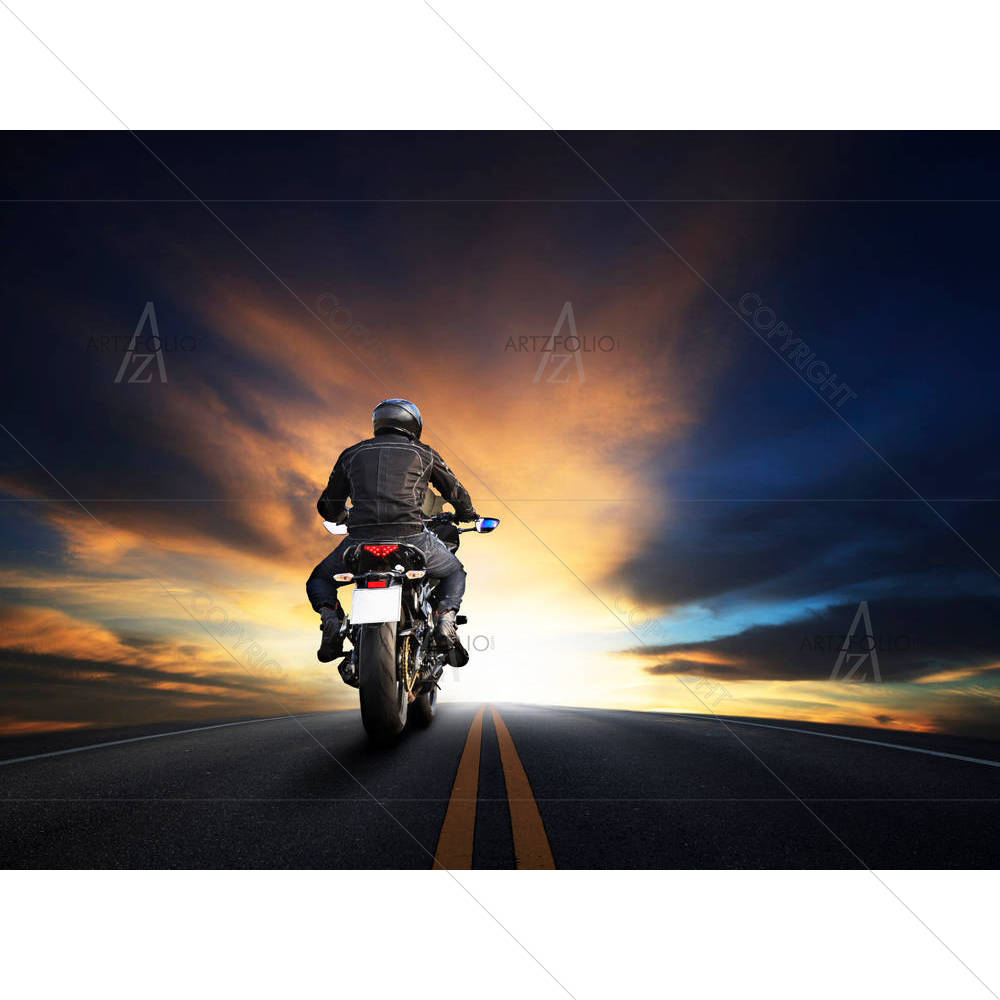Young Man Riding Big Bike Motocycle — custom-size art design 5006344