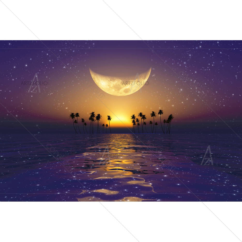 Big Yellow Moon Over Purple Sunset — Fantasy custom art by ArtzFolio