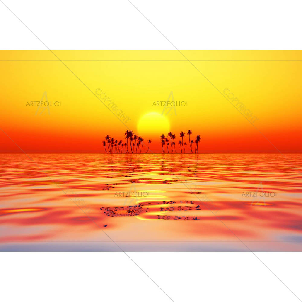 Orange Sky Over Coconut Island At Red Sunset — Automobiles custom art by ArtzFolio
