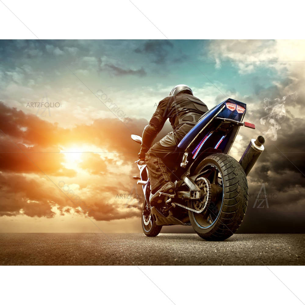 Man Seat On The Motorcycle Under Sky With Clouds — Adult custom art by ArtzFolio