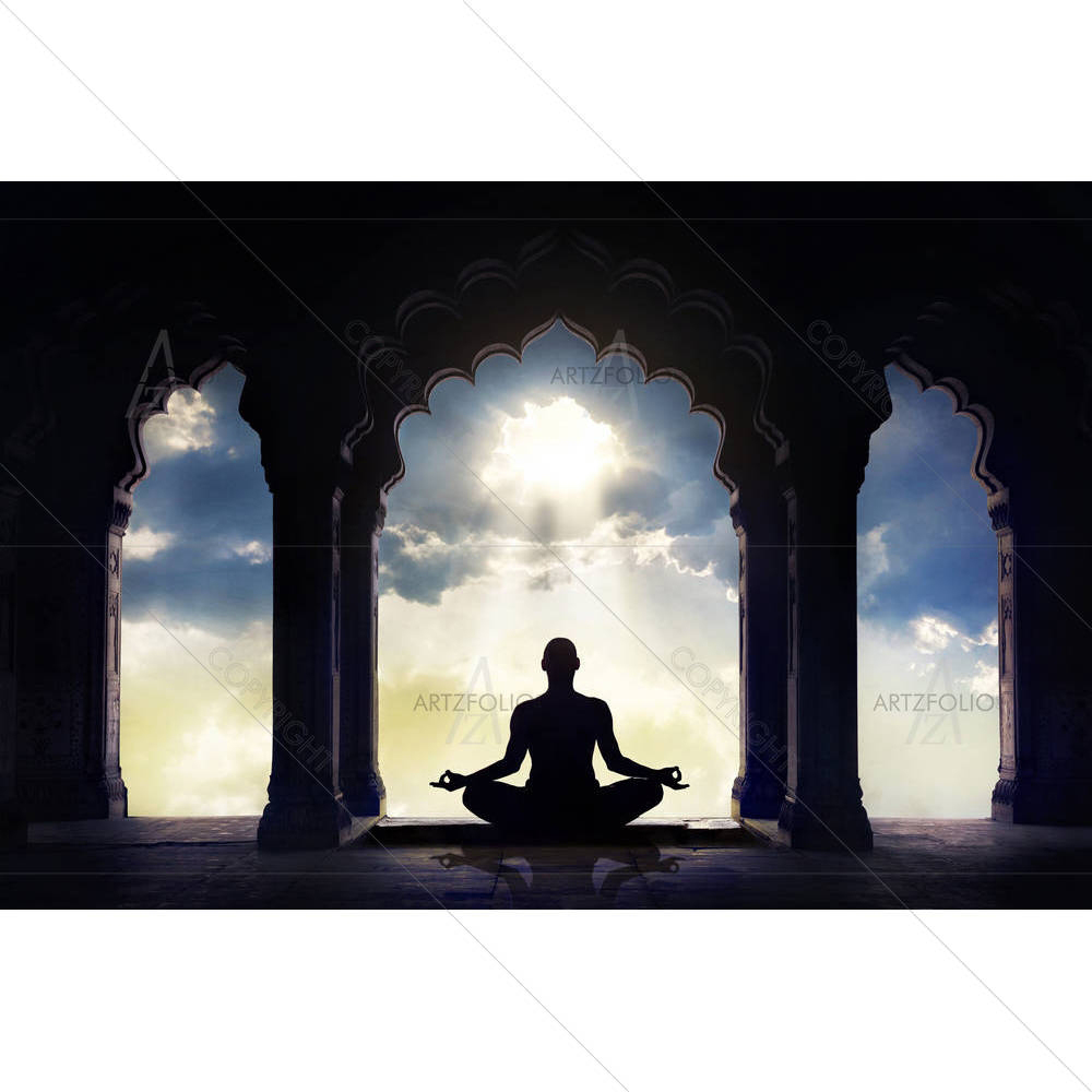 Meditating In Old Temple — Devotional custom art by ArtzFolio