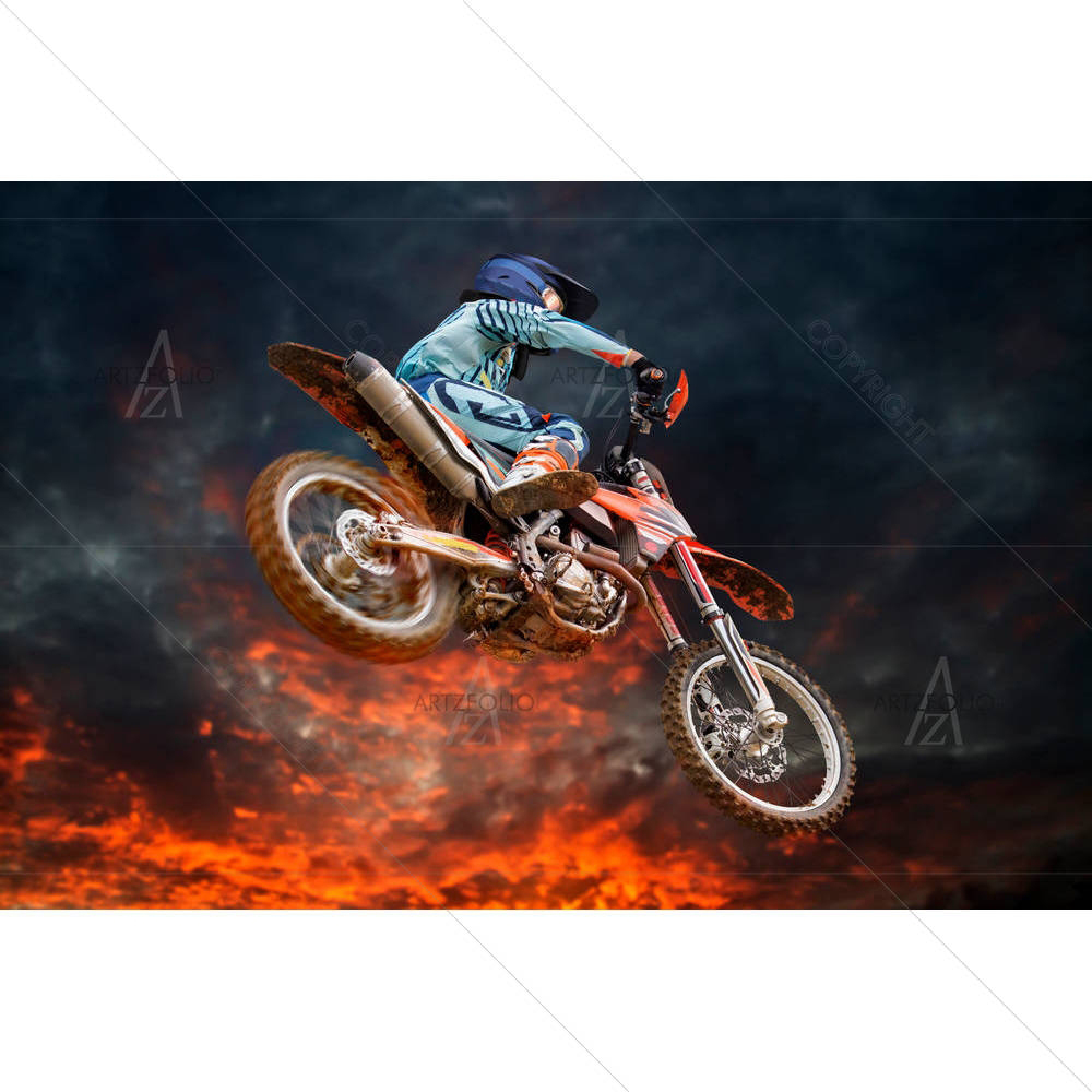 Jumping Motocross Rider With Firestorm — Automobiles custom art by ArtzFolio