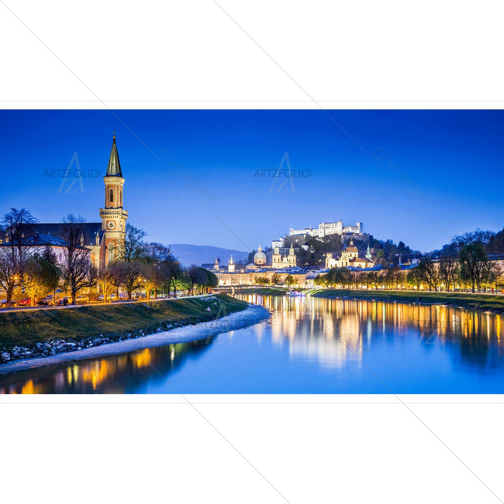 Salzburg Skyline with Salzach River, Austria — custom-size art design 5006404