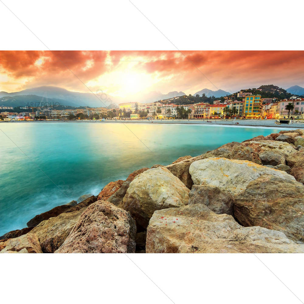 Majestic Sunset on the Beach, Cote D'Azur, France — custom-size art design 5006412