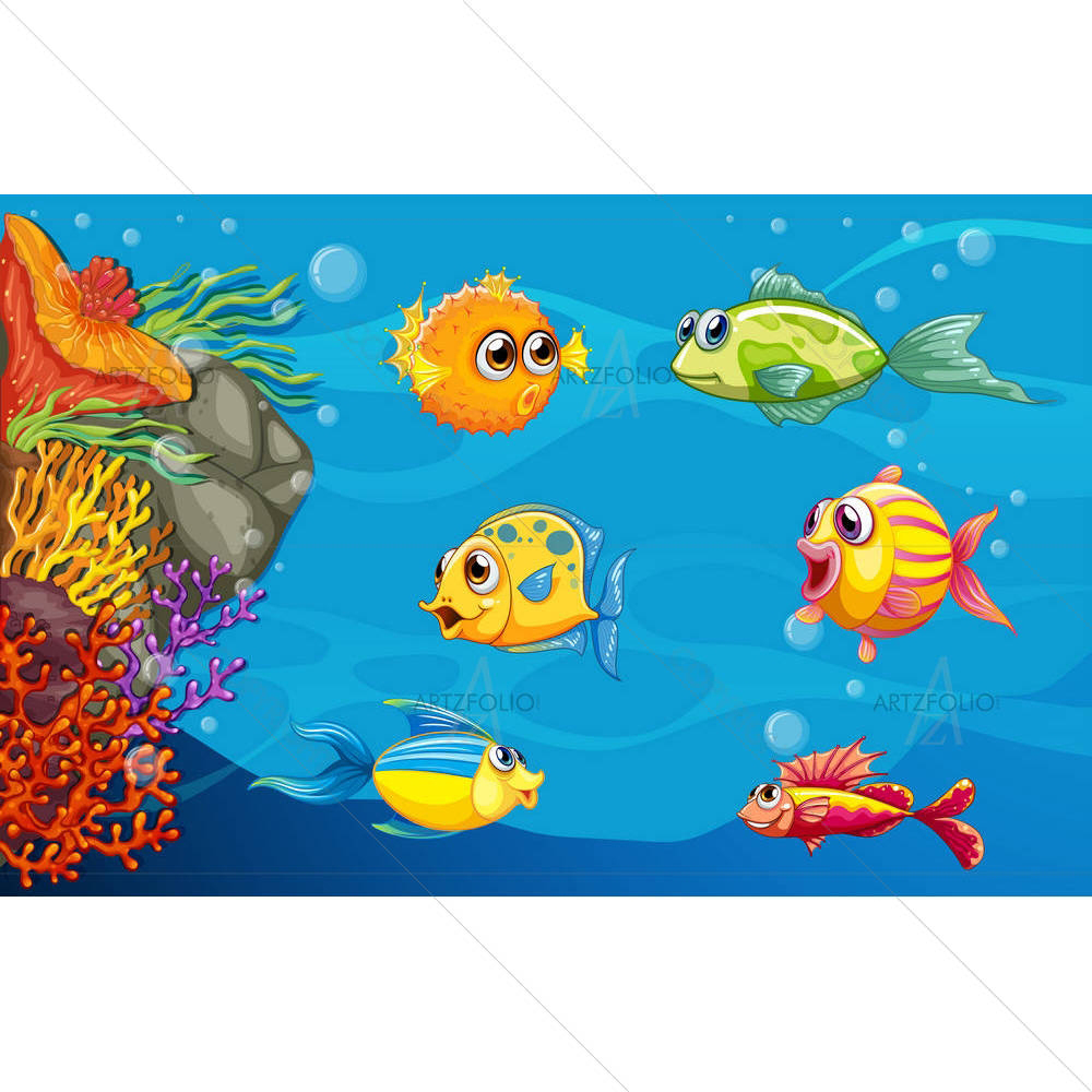 Fish Swimming Underwater D1 — Botanical custom art by ArtzFolio