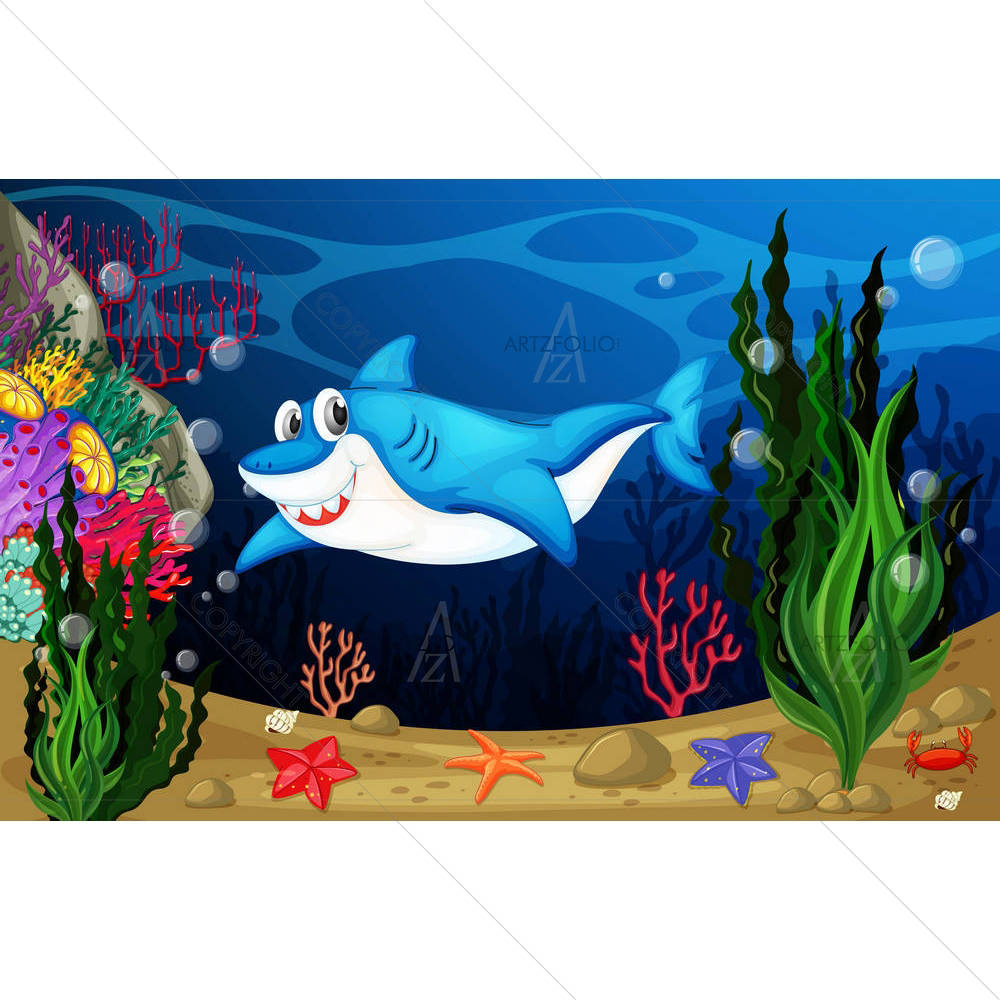 Shark Swimming In The Sea — Botanical custom art by ArtzFolio