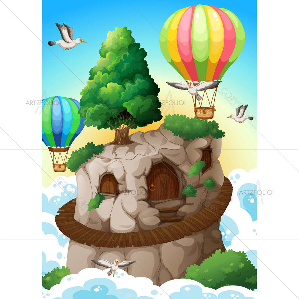 Balloons Flying Above A Cave — custom-size art design 5006429