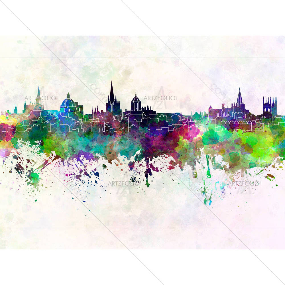 Oxford, England UK, Skyline in Watercolor — custom-size art design 5006435