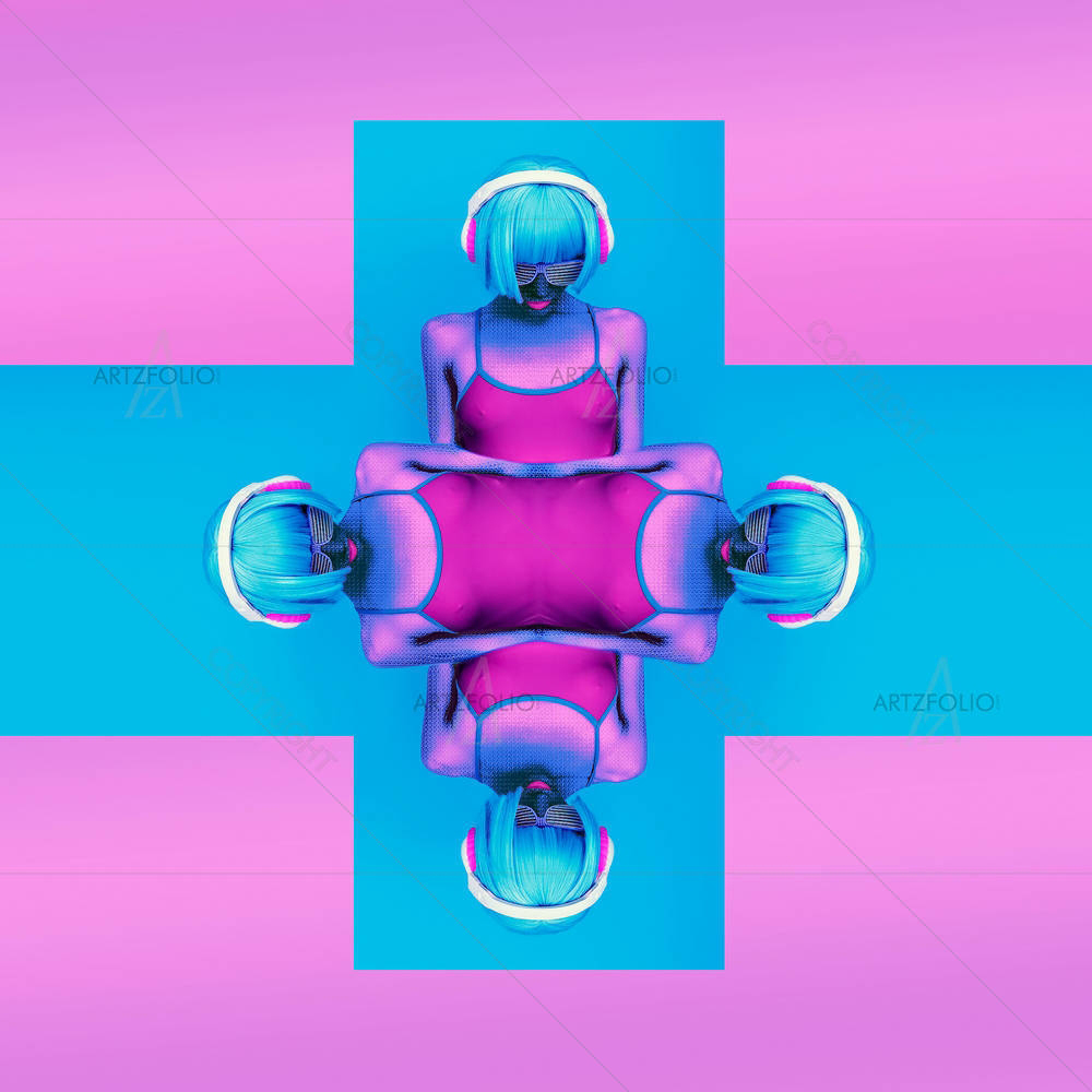 Crazy Girl DJ _x000D_Stylish Colors Modern Music — custom-size art design 5006440