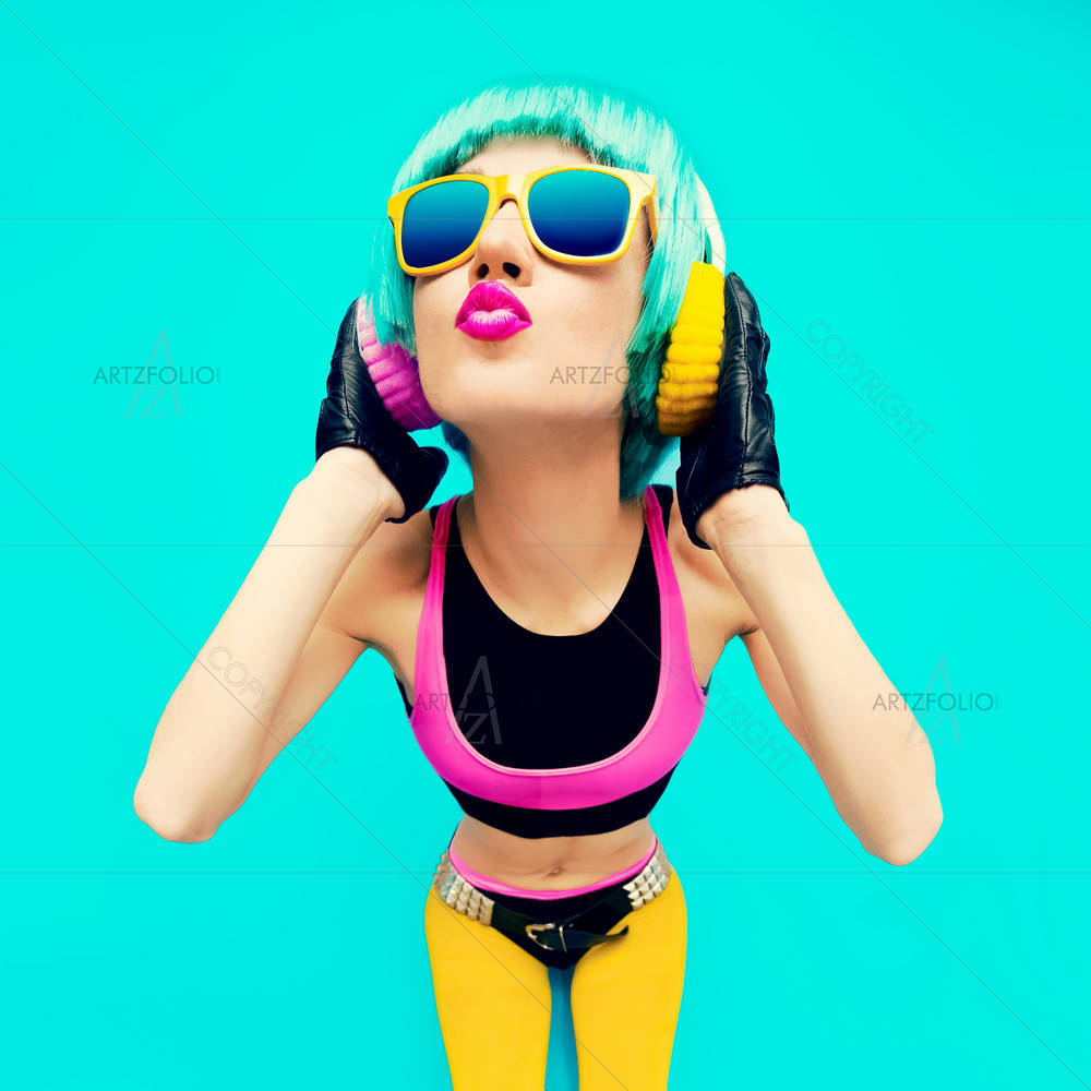 DJ Girl Listening Music D1 — Ancient custom art by ArtzFolio