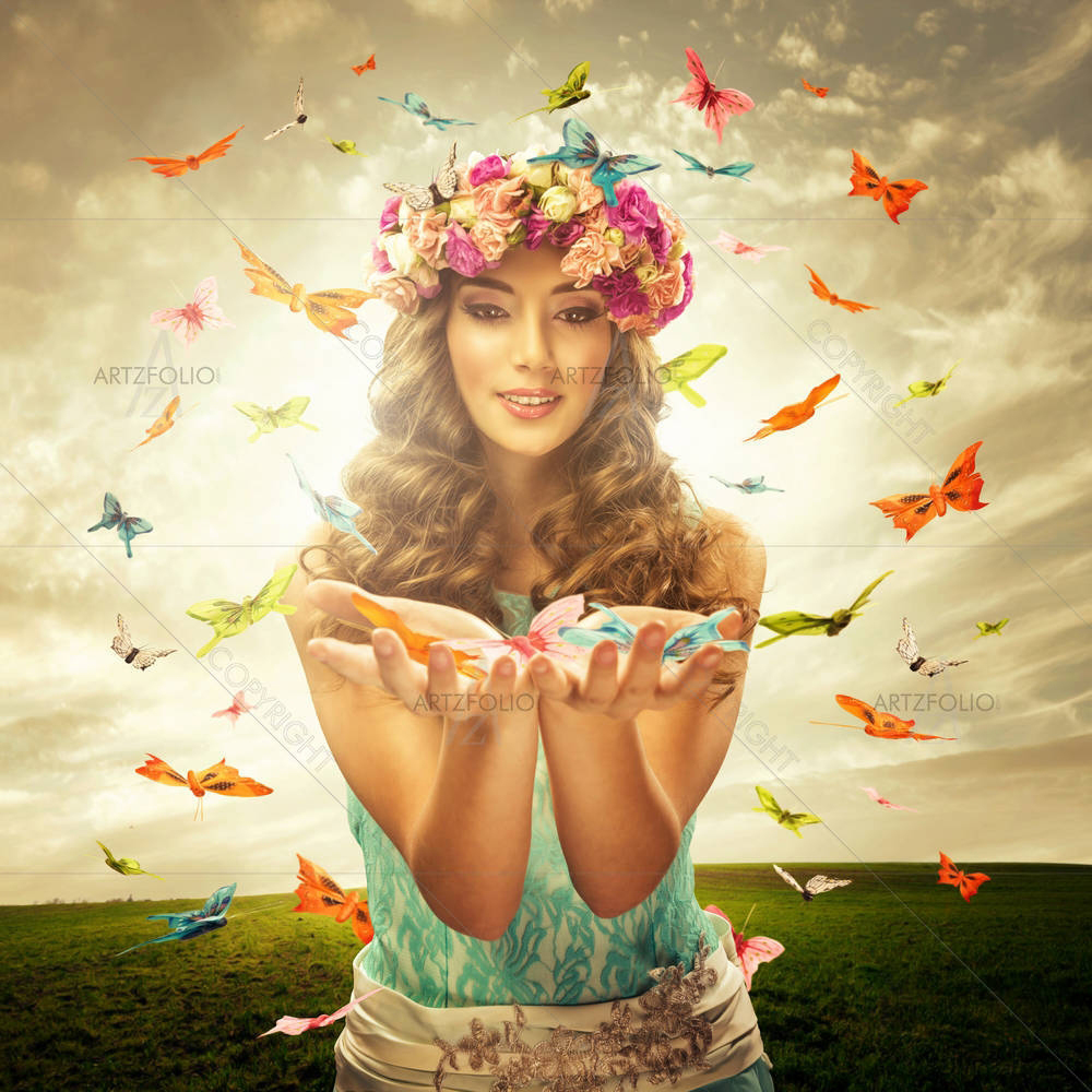 Woman Surrounds Butterflies — Botanical custom art by ArtzFolio