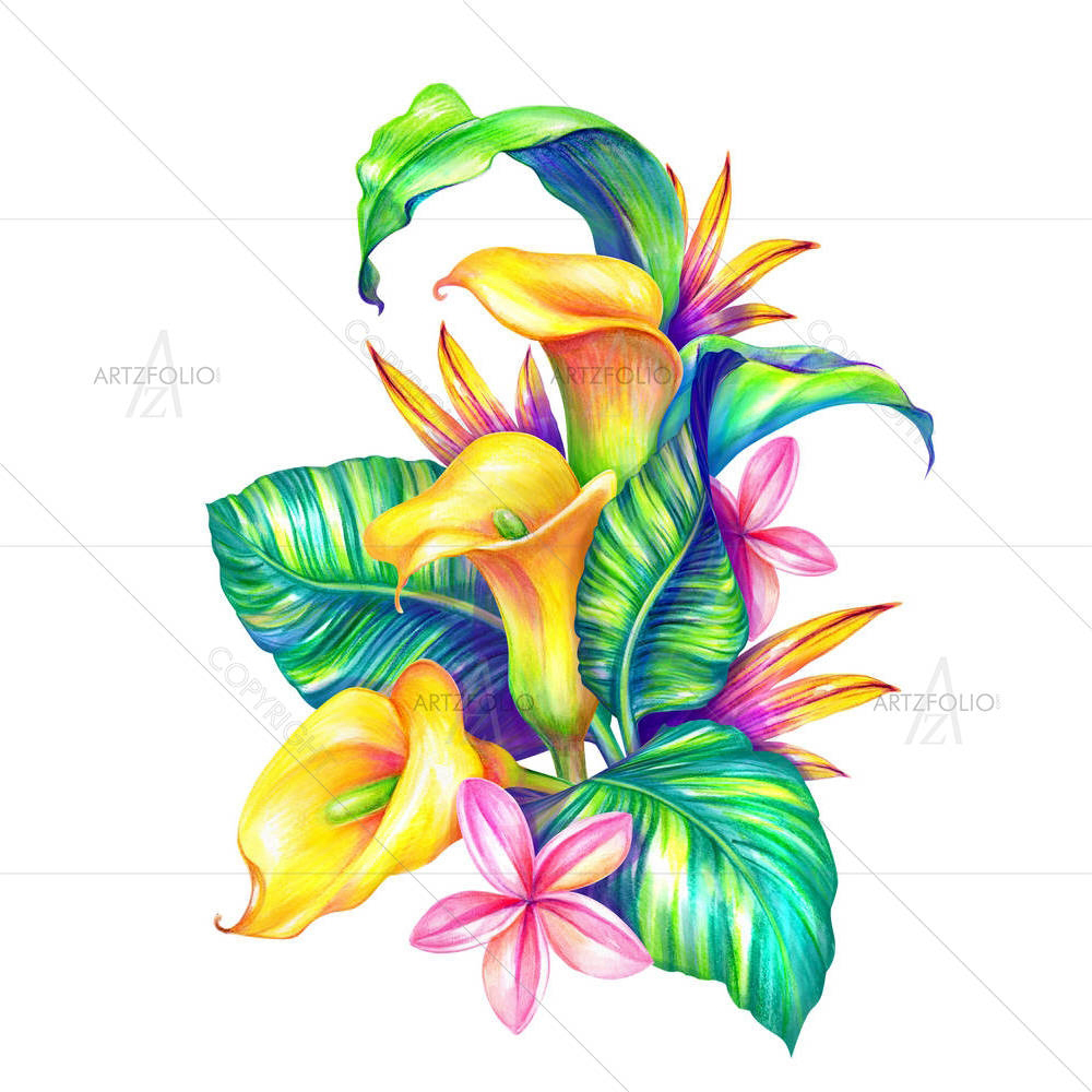 Tropical Leaves & Flowers D1 — Botanical custom art by ArtzFolio
