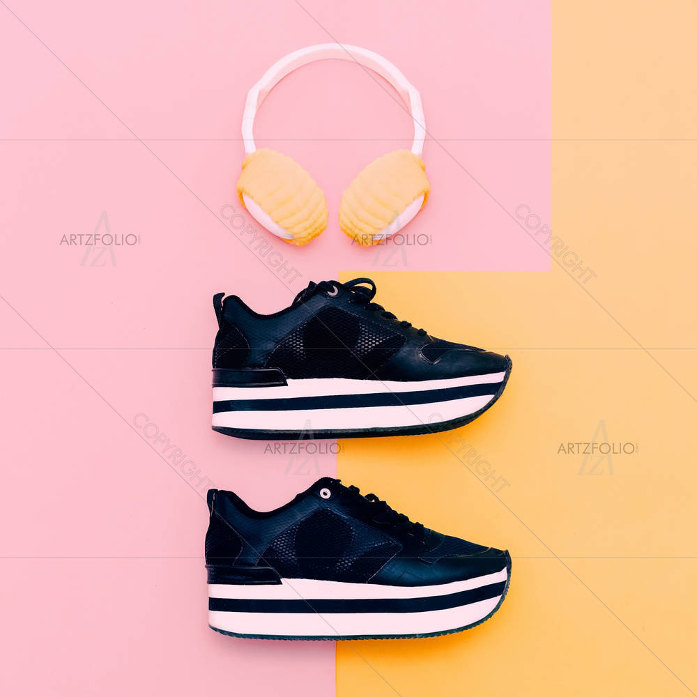 Trendy White Headphones & Sneakers — custom-size art design 5006520