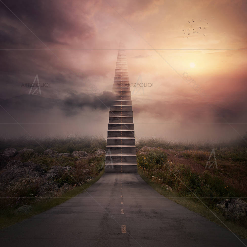A Road Turns Into A Staircase Up To The Clouds — Automobiles custom art by ArtzFolio