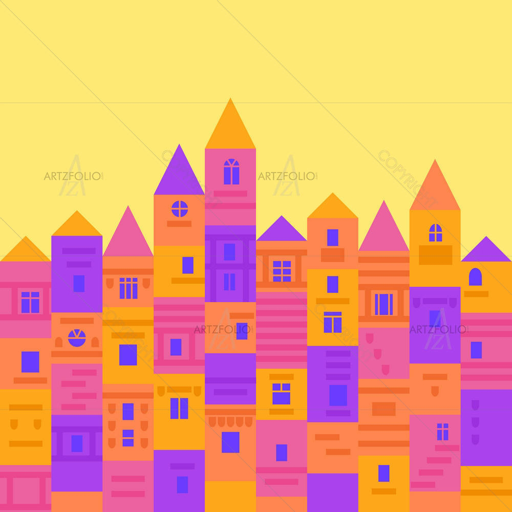 Colorful Medieval Town From Building Blocks — custom-size art design 5006551