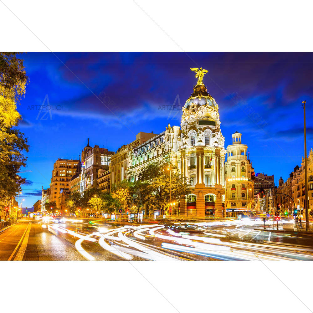 Madrid Cityscape at Calle De Alcala & Gran Via, Spain — custom-size art design 5006556