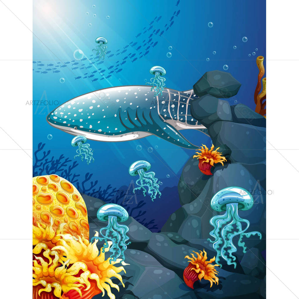 Shark & Jelly Fish — custom-size art design 5006579