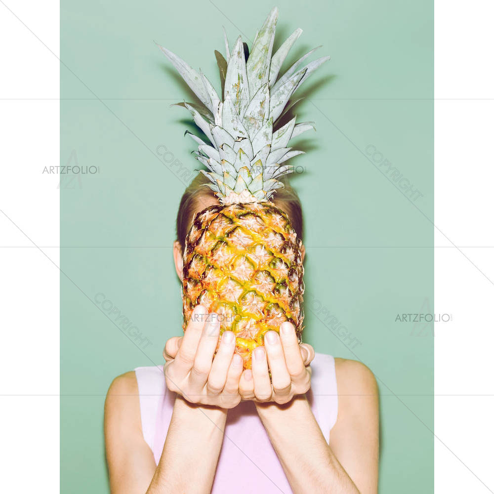 Girl Holding Pineapple — custom-size art design 5006580