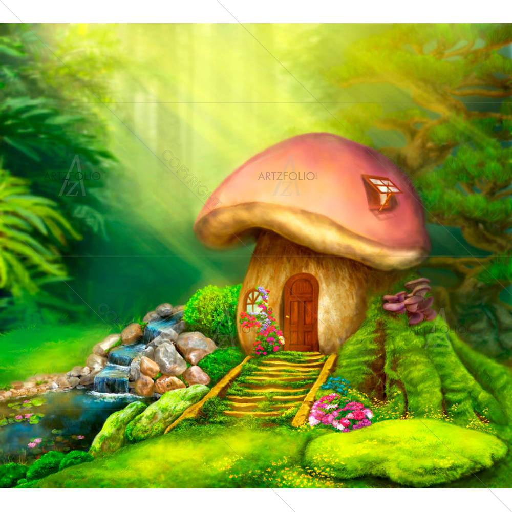 Fantasy Mushroom Cottage — custom-size art design 5006592