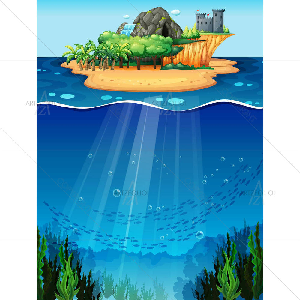 Underwater Scene With Island On The Top — custom-size art design 5006593