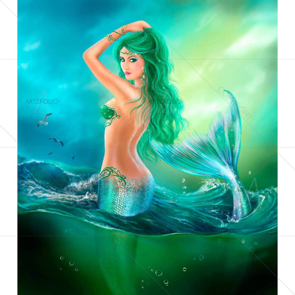 Mermaid On Ocean Waves — custom-size art design 5006594