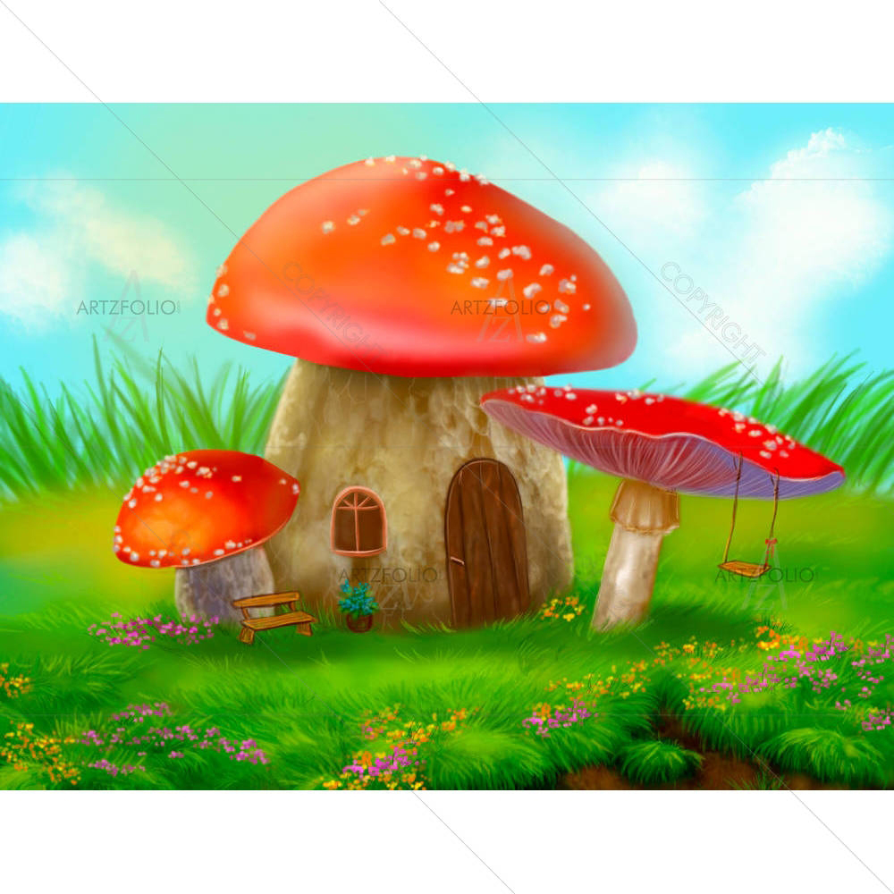 Mushroom Cottage — Devotional custom art by ArtzFolio