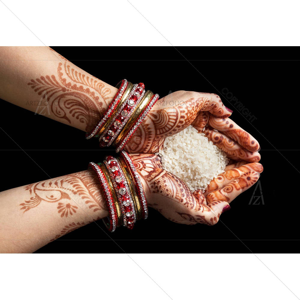 Woman Hands With Henna Holding Rice — custom-size art design 5006605