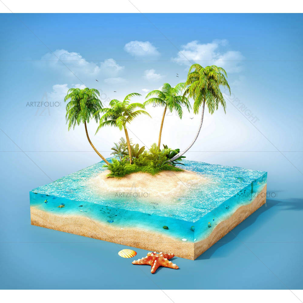 Tropical Island With Water & Palms on a Beach D2 — Landscapes custom art by ArtzFolio