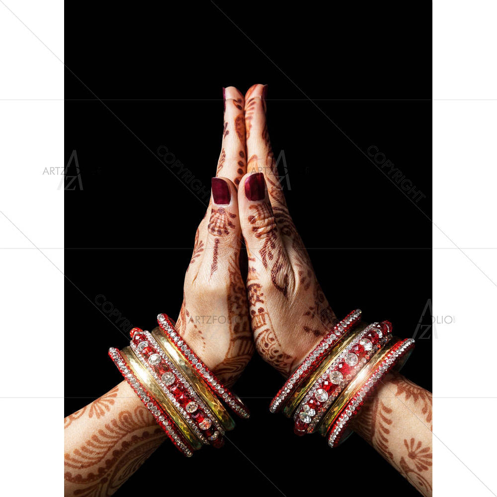 Woman Hands with Henna in Namaste Mudra — custom-size art design 5006633
