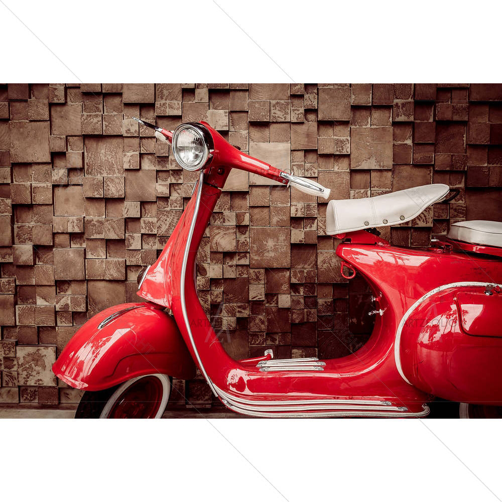 Red Vintage Motorcycle — Automobiles custom art by ArtzFolio