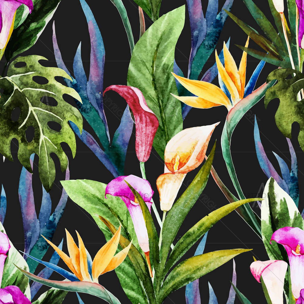 Tropical Watercolor Flowers D1 — custom-size art design 5006661