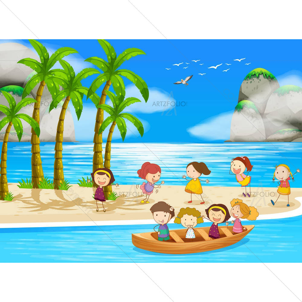 Children Playing & Rowing A Boat — custom-size art design 5006667