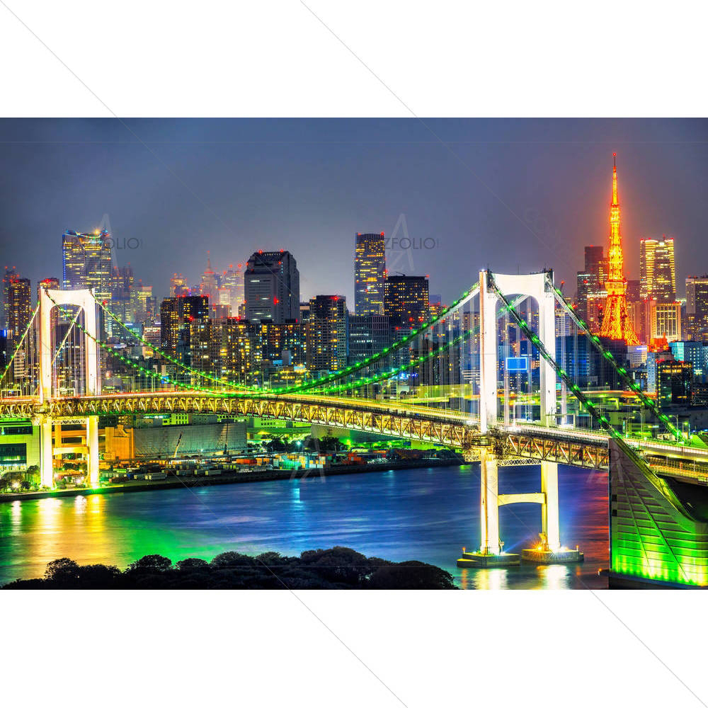Tokyo Tower Skyline & Rainbow Bridge, Japan — custom-size art design 5006671