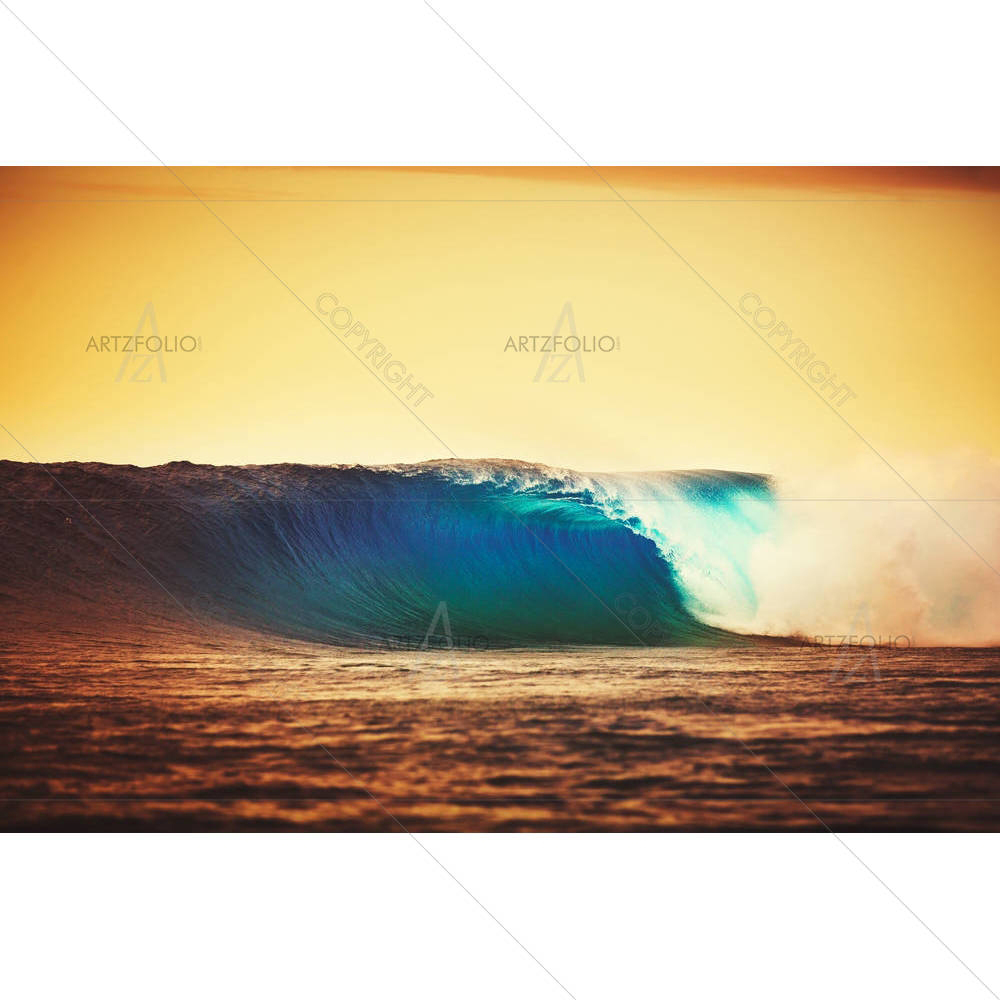 Amazing Ocean Wave Breaking At Sunset — custom-size art design 5006678