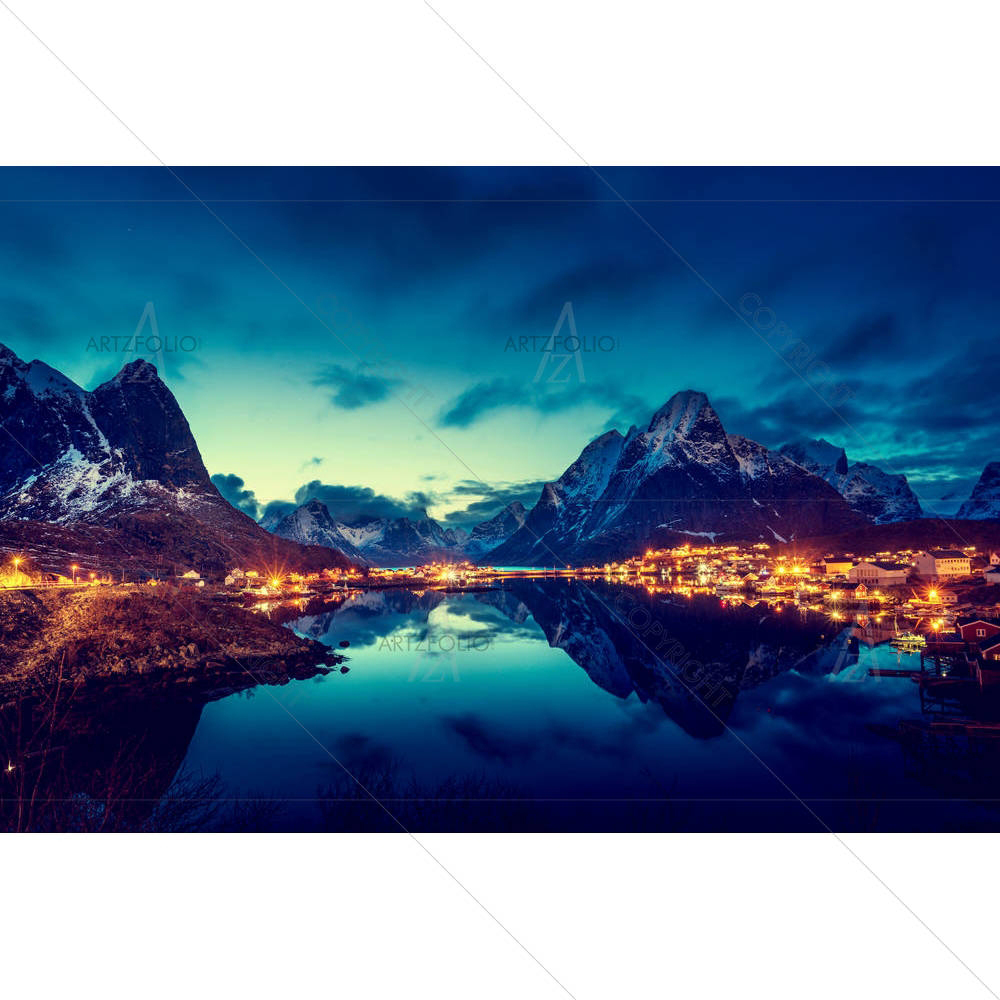 Sunset In Reine Village, Lofoten Islands, Norway D3 — Devotional custom art by ArtzFolio