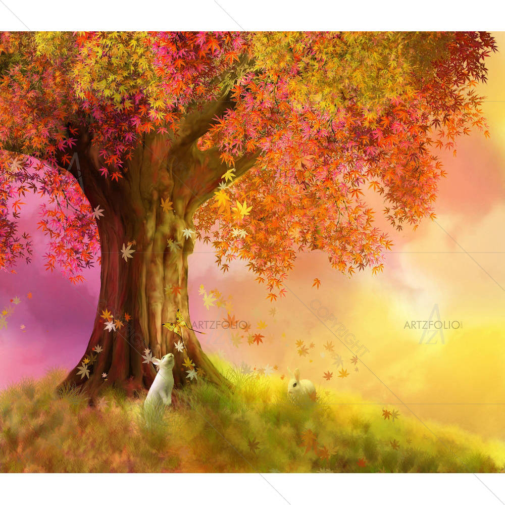 Big Tree & Two Rabbits — Animals custom art by ArtzFolio