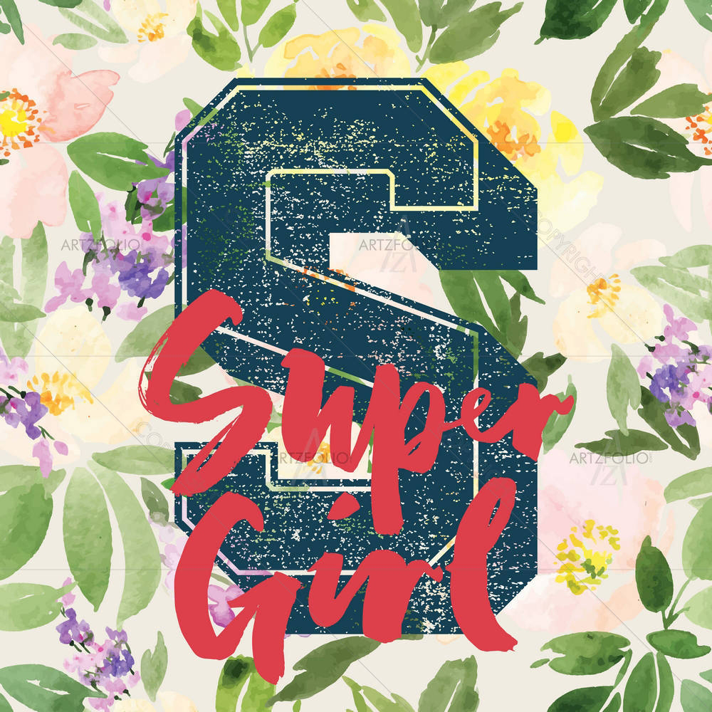 Super Girl Typography — Botanical custom art by ArtzFolio