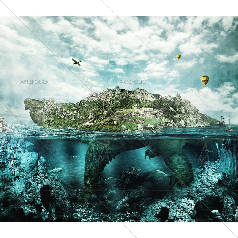 Huge Turtle In Ocean — custom-size art design 5006714
